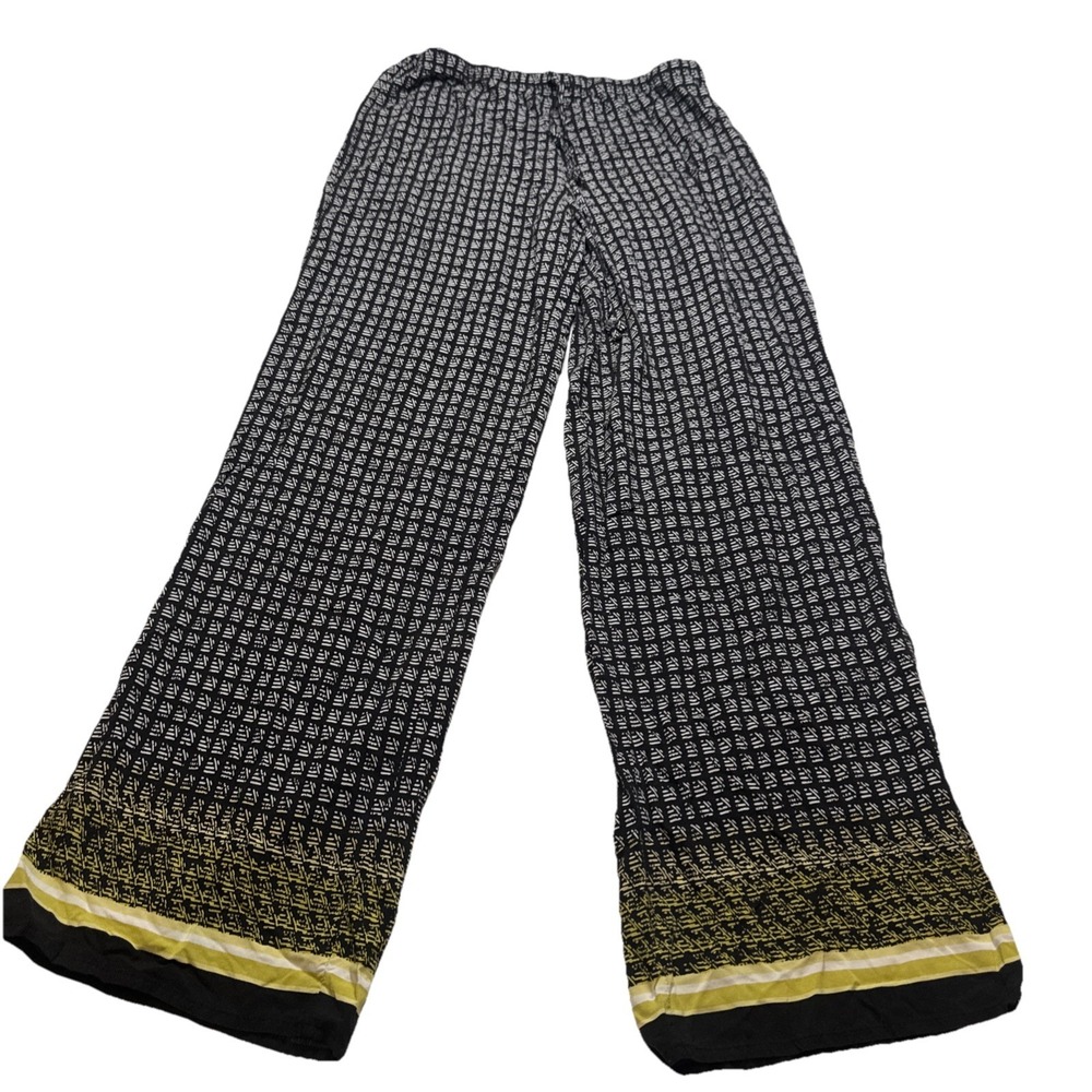 Max Edition Womens Small Wide Leg Palazzo Pants Black White Yellow Rayon 5703001